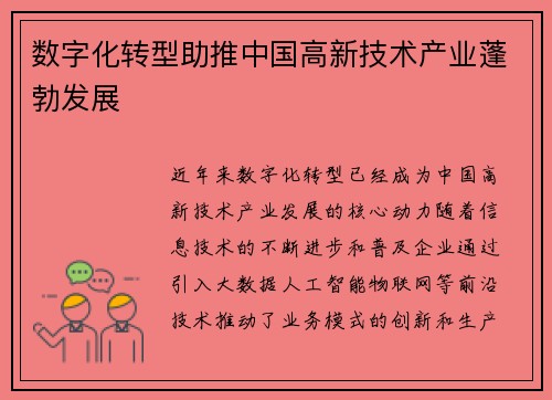 数字化转型助推中国高新技术产业蓬勃发展